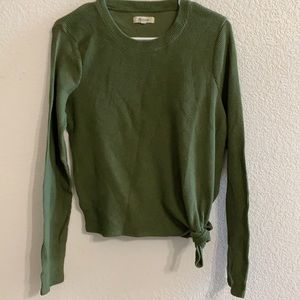 Madewell Green Textured Ribbed Tie-Front Long Sleeve Top Size Large